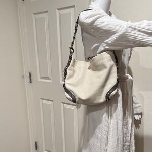 Coach Ivory and Charcoal Leather Shoulder Bag